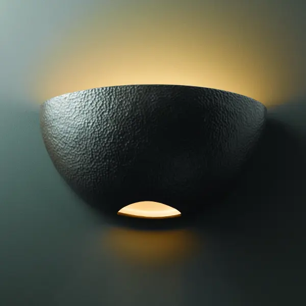 Collection: Ambiance Finish: Hammered Iron Notes: This item is available in up to 30 hand-painted finishes, as well as unfinished ceramic bisque (BIS) which is paintable Width: 20.00" Height: 10.00" Extension from Wall: 8.00" Top to Outlet: 5.00" Number of Bulbs: 2 Maximum Wattage: 100.00 W Bulb Type: A19 Bulb Base: E26-Medium Country of Origin: USA Safety Listing: Damp