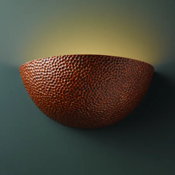 Collection: Ambiance Finish: Hammered Copper Notes: This item is available in up to 30 hand-painted finishes, as well as unfinished ceramic bisque (BIS) which is paintable Width: 13.25" Height: 6.00" Extension from Wall: 6.75" Top to Outlet: 3.00" Number of Bulbs: 1 Maximum Wattage: 150.00 W Bulb Type: A21 Bulb Base: Medium Country of Origin: USA Safety Listing: Damp