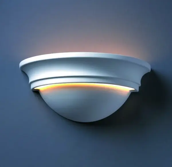 Collection: Ambiance Finish: Bisque Notes: This item is available in up to 30 hand-painted finishes, as well as unfinished ceramic bisque (BIS) which is paintable Width: 14.50" Height: 6.25" Extension from Wall: 7.00" Top to Outlet: 3.00" Number of Bulbs: 2 Maximum Wattage: 100.00 W Bulb Type: A19 Bulb Base: E26-Medium Country of Origin: USA Safety Listing: Damp