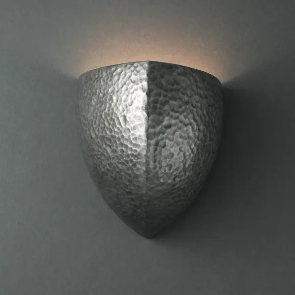 Collection: Ambiance Finish: Hammered Pewter Notes: This item is available in up to 30 hand-painted finishes, as well as unfinished ceramic bisque (BIS) which is paintable Width: 7.00" Height: 7.50" Extension from Wall: 5.75" Top to Outlet: 3.25" Number of Bulbs: 1 Maximum Wattage: 100.00 W Bulb Type: A19 Bulb Base: E26-Medium Country of Origin: USA Safety Listing: Damp