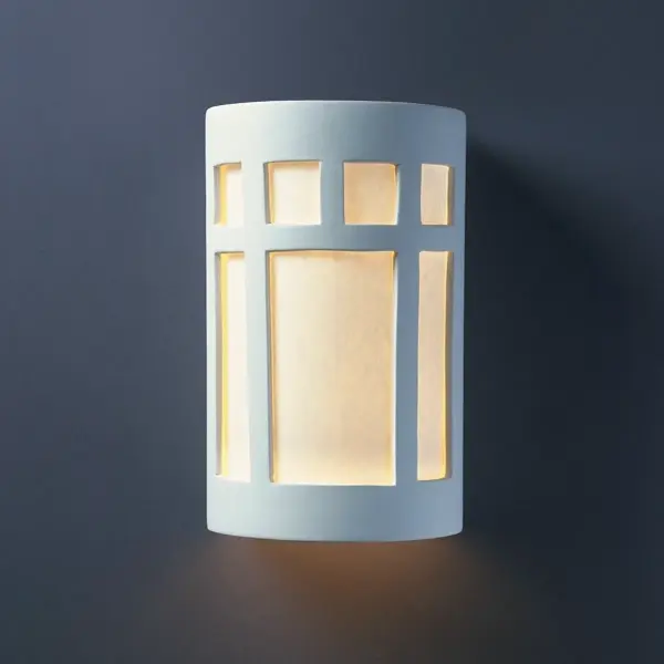 Collection: Ambiance Finish: Bisque Glass: White Styrene Shade Notes: This item is available in up to 30 hand-painted finishes, as well as unfinished ceramic bisque (BIS) which is paintable Width: 7.75" Height: 12.50" Extension from Wall: 4.00" Top to Outlet: 6.25" Number of Bulbs: 1 Maximum Wattage: 60.00 W Bulb Type: A19 Bulb Base: E26-Medium Country of Origin: USA Safety Listing: Wet ADA