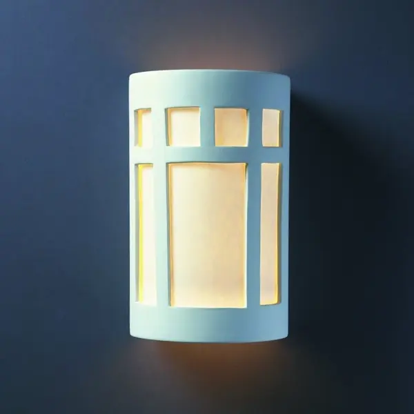 Collection: Ambiance Finish: Bisque Glass: White Styrene Shade or MICA Notes: This item is available in up to 30 hand-painted finishes, as well as unfinished ceramic bisque (BIS) which is paintable Width: 7.75" Height: 12.50" Extension from Wall: 4.00" Top to Outlet: 4.00" Number of Bulbs: 2 Maximum Wattage: 60.00 W Bulb Type: A19 Bulb Base: E26-Medium Country of Origin: USA Safety Listing: Damp ADA