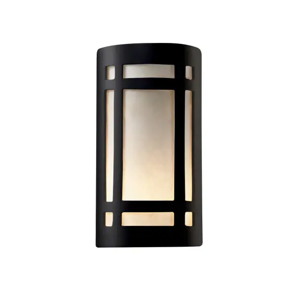 Collection: Ambiance Finish: Carbon - Matte Black Glass: White Styrene Shade Notes: This item is available in up to 30 hand-painted finishes, as well as unfinished ceramic bisque (BIS) which is paintable Width: 7.75" Height: 12.50" Extension from Wall: 4.00" Top to Outlet: 6.25" Number of Bulbs: 1 Maximum Wattage: 60.00 W Bulb Type: A-19 Bulb Base: E26-Medium Country of Origin: USA Safety Listing: Wet ADA