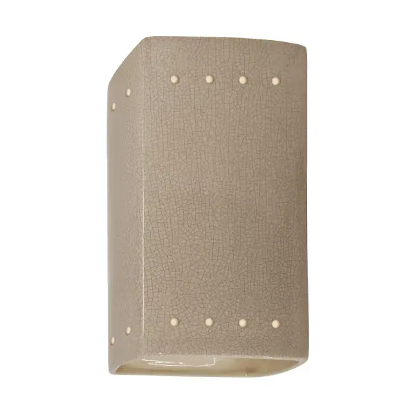 Collection: Ambiance Finish: Sienna Brown Crackle Notes: This item is available in up to 30 hand-painted finishes, as well as unfinished ceramic bisque (BIS) which is paintable Width: 5.25" Height: 9.50" Extension from Wall: 4.00" Top to Outlet: 4.75" Number of Bulbs: 1 Maximum Wattage: 100.00 W Bulb Type: A-19 Bulb Base: E26-Medium Country of Origin: USA Safety Listing: Damp ADA