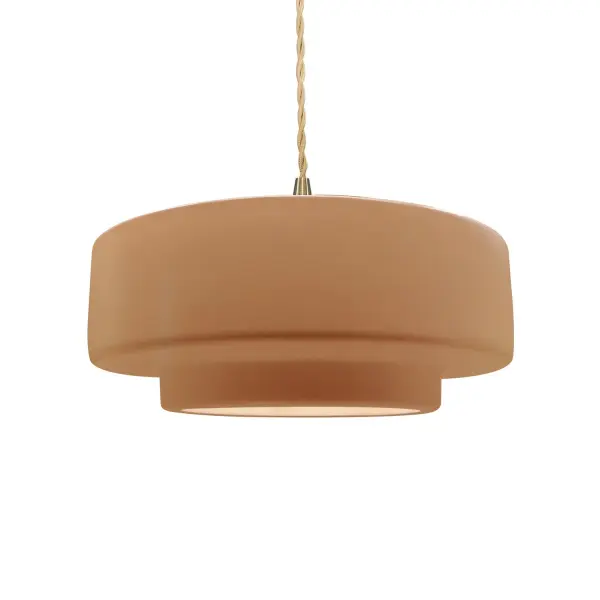 Collection: Radiance Finish: Adobe Width: 14.50" Height: 5.25" Canopy: .75" H x 5" Dia. Number of Bulbs: 1 Maximum Wattage: 40.00 W Bulb Base: E26 Country of Origin: USA Safety Listing: UL Safety Rating: Damp