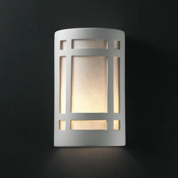 Collection: Ambiance Finish: Bisque Glass: White Styrene Shade or MICA Notes: This item is available in up to 30 hand-painted finishes, as well as unfinished ceramic bisque (BIS) which is paintable Width: 5.75" Height: 9.50" Extension from Wall: 4.50" Top to Outlet: 4.75" Number of Bulbs: 1 Maximum Wattage: 100.00 W Bulb Type: A19 Bulb Base: E26-Medium Country of Origin: USA Safety Listing: Damp