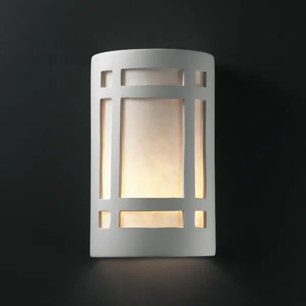 Collection: Ambiance Finish: Bisque Glass: White Styrene Shade Notes: This item is available in up to 30 hand-painted finishes, as well as unfinished ceramic bisque (BIS) which is paintable Width: 5.75" Height: 9.50" Extension from Wall: 4.50" Top to Outlet: 4.75" Number of Bulbs: 1 Maximum Wattage: 100.00 W Bulb Type: A19 Bulb Base: E26-Medium Country of Origin: USA Safety Listing: Wet
