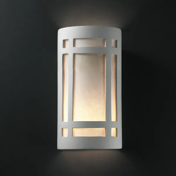 Collection: Ambiance Finish: Bisque Glass: White Styrene Shade or MICA Notes: This item is available in up to 30 hand-painted finishes, as well as unfinished ceramic bisque (BIS) which is paintable Width: 7.75" Height: 12.50" Extension from Wall: 6.25" Top to Outlet: 4.00" Number of Bulbs: 2 Maximum Wattage: 100.00 W Bulb Type: A19 Bulb Base: E26-Medium Country of Origin: USA Safety Listing: Damp