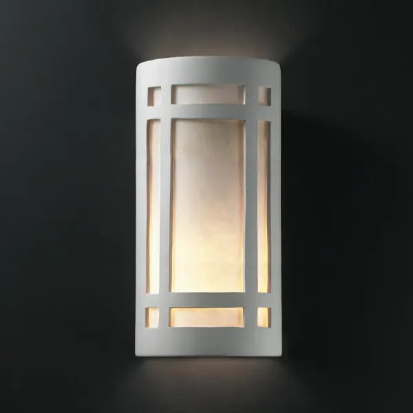Collection: Ambiance Finish: Bisque Glass: White Styrene Shade or MICA Notes: This item is available in up to 30 hand-painted finishes, as well as unfinished ceramic bisque (BIS) which is paintable Width: 10.75" Height: 21.00" Extension from Wall: 6.75" Top to Outlet: 12.75" Number of Bulbs: 2 Maximum Wattage: 100.00 W Bulb Type: A19 Bulb Base: E26-Medium Country of Origin: USA Safety Listing: Damp