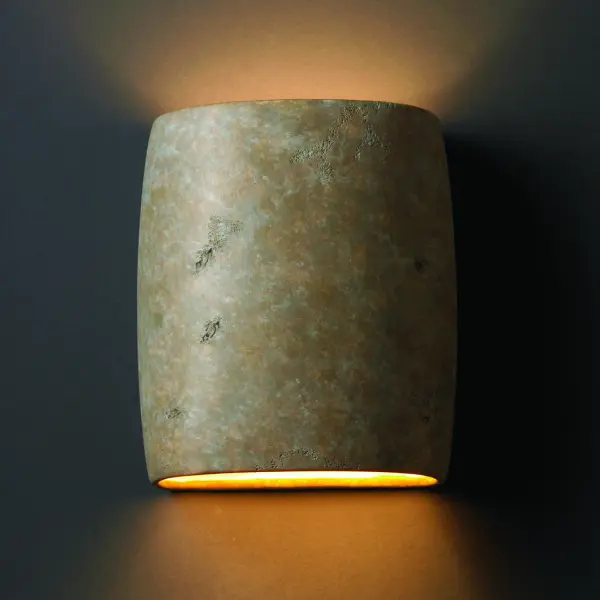 Collection: Ambiance Finish: Mocha Travertine Notes: This item is available in up to 30 hand-painted finishes, as well as unfinished ceramic bisque (BIS) which is paintable Width: 8.25" Height: 9.50" Extension from Wall: 4.00" Top to Outlet: 4.75" Number of Bulbs: 1 Maximum Wattage: 100.00 W Bulb Type: A19 Bulb Base: E26-Medium Country of Origin: USA Safety Listing: Damp ADA
