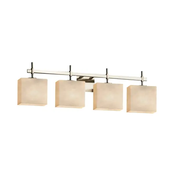 Collection: Clouds Finish: Brushed Nickel Glass: Clouds Resin Notes: This fixture can be installed as an uplight or downlight Width: 32.50" Height: 9.00" Extension from Wall: 5.00" Top to Outlet: 6.00" Number of Bulbs: 4 Maximum Wattage: 60.00 W Bulb Type: B13 Torpedo Safety Listing: Damp Safety Rating: Damp