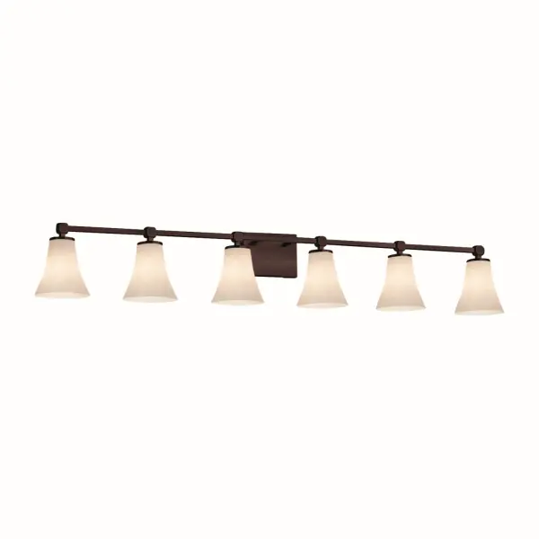 Collection: Clouds Finish: Dark Bronze Glass: Clouds Resin Width: 50.50" Height: 7.75" Extension from Wall: 6.25" Top to Outlet: 5.50" Number of Bulbs: 6 Maximum Wattage: 60.00 W Bulb Type: B13 Torpedo Safety Listing: UL Safety Rating: Damp