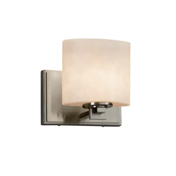 Collection: Clouds Finish: Brushed Nickel Glass: Clouds Resin Width: 7.00" Height: 6.75" Extension from Wall: 4.00" Top to Outlet: 6.00" Number of Bulbs: 1 Maximum Wattage: 60.00 W Bulb Type: B13 Torpedo Safety Listing: UL Safety Rating: Damp ADA
