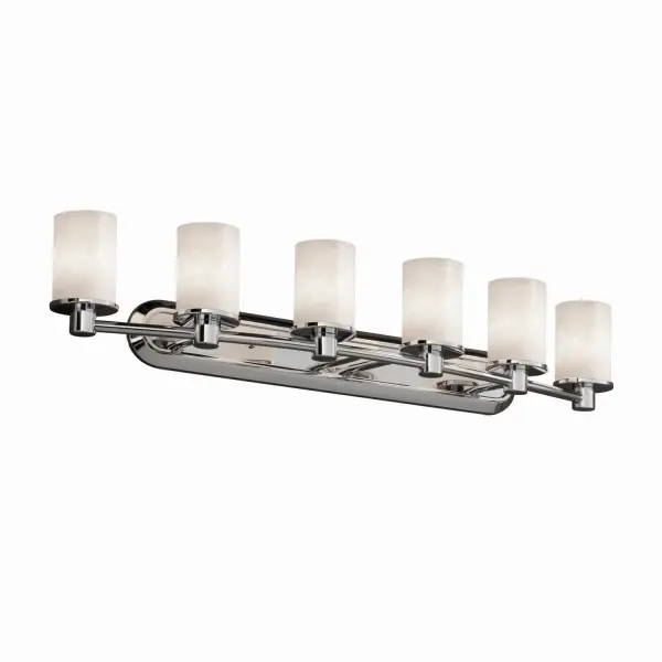 Collection: Clouds Finish: Polished Chrome Glass: Clouds Resin Width: 43.75" Height: 8.00" Extension from Wall: 9.25" Top to Outlet: 5.50" Number of Bulbs: 6 Maximum Wattage: 60.00 W Bulb Type: B13 Torpedo Safety Listing: Damp Safety Rating: Damp