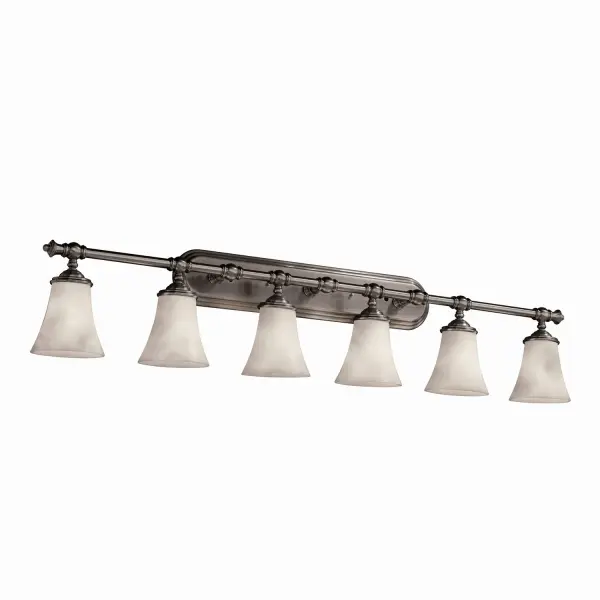 Collection: Clouds Finish: Brushed Nickel Glass: Clouds Resin Width: 48.00" Height: 10.50" Extension from Wall: 6.25" Top to Outlet: 7.75" Number of Bulbs: 6 Maximum Wattage: 60.00 W Bulb Type: B13 Torpedo Safety Listing: Damp Safety Rating: Damp