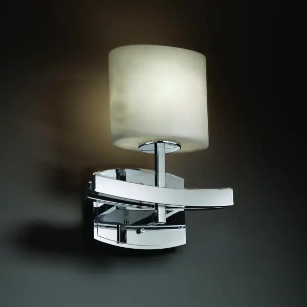 Archway ADA 1-Light Wall Sconce Collection: Clouds Finish: Polished Chrome Glass: Clouds Resin Width: 9.00" Height: 11.00" Extension from Wall: 4.00" Top to Outlet: 8.75" Number of Bulbs: 1 Maximum Wattage: 60.00 W Bulb Type: B13 Torpedo Safety Listing: Damp Safety Rating: Damp ADA