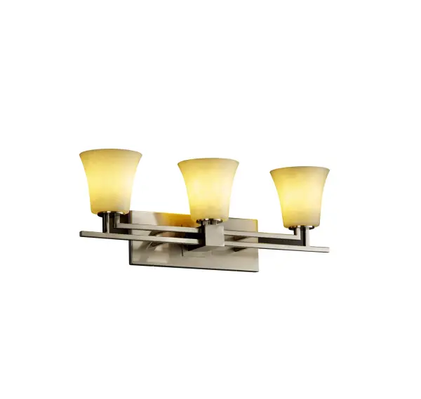 Collection: Clouds Finish: Brushed Nickel Glass: Clouds Resin Notes: This fixture can be installed as an uplight or downlight. Also available in Brushed Nickel, Matte Black, Polished Chrome finish. Width: 26.00" Height: 9.75" Extension from Wall: 6.25" Top to Outlet: 7.25" Number of Bulbs: 3 Maximum Wattage: 60.00 W Bulb Type: B13 Torpedo Bulb Base: Medium Light Source: Incandescent Safety Listing: Damp Safety Rating: Damp