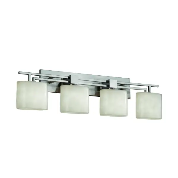 Collection: Clouds Finish: Brushed Nickel Glass: Clouds Resin Notes: This fixture can be installed as an uplight or downlight. Also available in Brushed Nickel, Matte Black, Polished Chrome finish. Width: 36.50" Height: 9.75" Extension from Wall: 5.25" Top to Outlet: 7.25" Number of Bulbs: 4 Maximum Wattage: 60.00 W Bulb Type: B13 Torpedo Bulb Base: Medium Light Source: Incandescent Safety Listing: Damp Safety Rating: Damp
