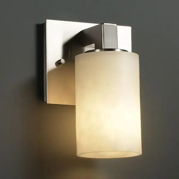 Primary Shade Material: Clouds Resin Collection: Clouds Finish: Brushed Nickel Glass: Clouds Resin Notes: Primary Shade Material: Clouds Resin Width: 4.75" Height: 7.75" Extension from Wall: 5.25" Top to Outlet: 5.25" Number of Bulbs: 1 Maximum Wattage: 60.00 W Bulb Type: B13 Torpedo Bulb Base: Medium Light Source: Incandescent Safety Listing: Damp Safety Rating: Damp