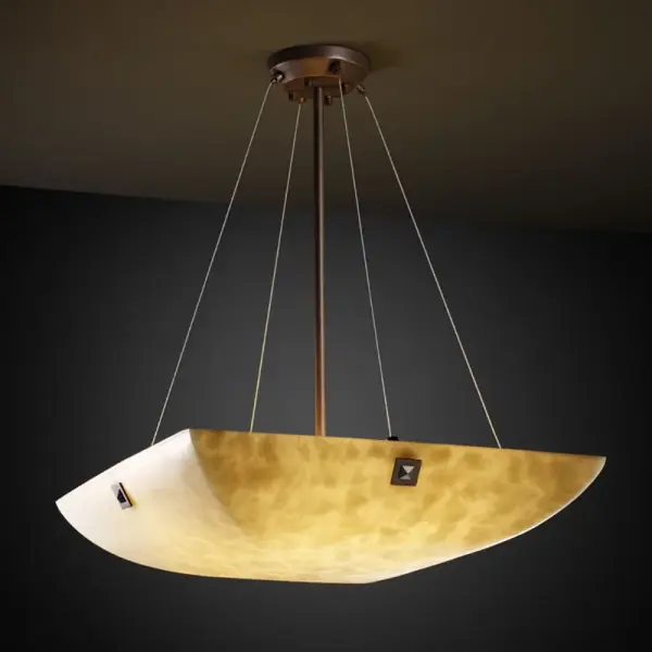 Collection: Clouds Finish: Dark Bronze Glass: Clouds Resin Notes: Standard Overall Height (OAH) - 30. Also available in Brushed Nickel, Matte Black finish. Width: 27.00" Height: 30.00" Length: 27.00" Canopy: 2" H x 6" Dia. Number of Bulbs: 6 Maximum Wattage: 75.00 W Bulb Type: A19 Bulb Base: E26-Medium Light Source: Incandescent Safety Listing: Damp Safety Rating: Damp