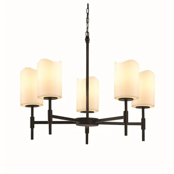 Collection: CandleAria Finish: Matte Black Glass: Faux Candle Resin Width: 24.00" Height: 25.00" Canopy: .75" H x 5" Dia. Number of Bulbs: 5 Maximum Wattage: 60.00 W Bulb Type: B13 Torpedo Safety Listing: Damp Safety Rating: Damp