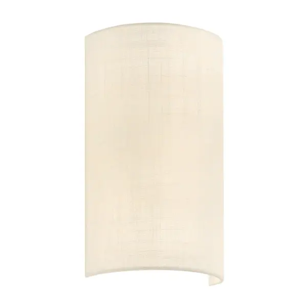 Half-cylinder silhouette offers a timeless, softly contoured profile that feels both classic and contemporary, Cream hardback fabric shade provides a clean, tailored look while softly diffusing light, Open top and bottom design creates a balanced up-and-down glow for warm ambient illumination, ADA compliant projection makes it ideal for corridors, hallways, and commercial applications, 12.5" height offers strong vertical presence without overwhelming the space, Versatile design works beautifully as a standalone accent or repeated in multiples for visual rhythm, Ideal for use in bedrooms, hallways, living rooms, stairways, bathrooms, and hospitality settings, Seamlessly complements today's furnishings, from modern and transitional to soft contemporary interiors, Neutral fabric finish pairs effortlessly with current color palettes, textures, and architectural details, A refined lighting solution that fits effortlessly into today's design trends while remaining timeless.