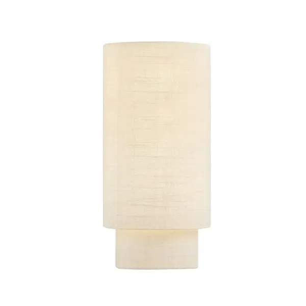 Half-cylinder tiered silhouette creates depth and visual interest while maintaining a clean, architectural profile, Cream hardback fabric softly diffuses light for a warm, inviting glow, Open top and bottom design delivers balanced up-and-down illumination ideal for ambient and accent lighting, ADA compliant profile ensures suitability for corridors, hospitality projects, and contract installations, Timeless form updated with a tiered detail that aligns effortlessly with today's design trends and contemporary interiors, Versatile scale makes it ideal for hallways, bedrooms, living spaces, dining areas, stairways, and hospitality settings such as hotels and boutiques, Scaled at 13" tall to offer presence without overwhelming the space, Works beautifully as a single statement piece or installed in pairs or multiples for a cohesive lighting composition, Designed to complement modern, transitional, and classic furnishings with ease,