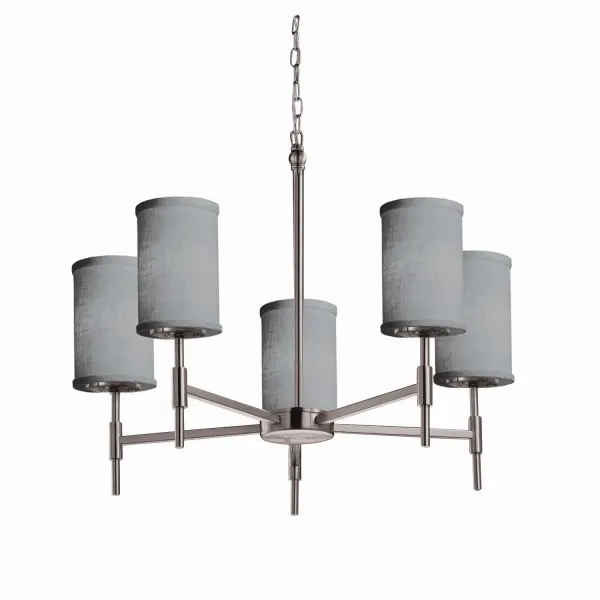 Collection: Textile Finish: Brushed Nickel Glass: Woven Fabric Width: 24.00" Height: 25.00" Canopy: .75" H x 5" Dia. Number of Bulbs: 5 Maximum Wattage: 60.00 W Bulb Type: B13 Torpedo Safety Rating: Damp