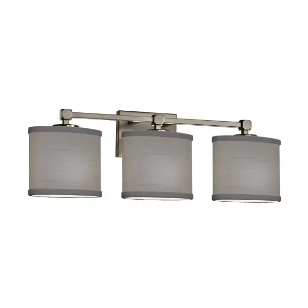 Collection: Textile Finish: Brushed Nickel Glass: Woven Fabric Width: 24.50" Height: 7.75" Extension from Wall: 5.25" Number of Bulbs: 3 Maximum Wattage: 60.00 W Bulb Type: B13 Torpedo Safety Rating: Damp