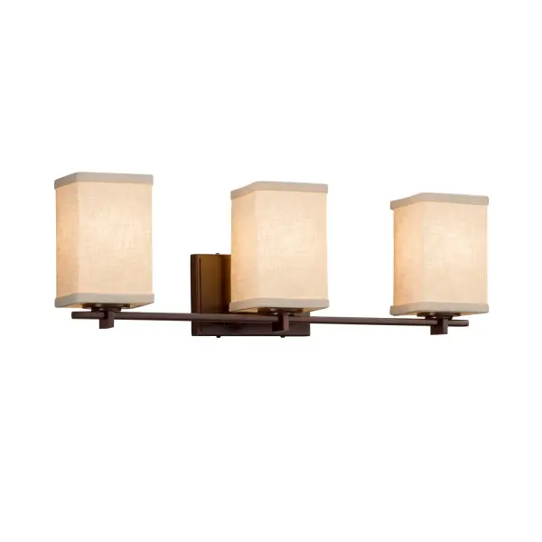 Collection: Textile Finish: Dark Bronze Glass: Woven Fabric Width: 24.00" Height: 7.75" Extension from Wall: 5.50" Top to Outlet: 7.00" Number of Bulbs: 3 Maximum Wattage: 60.00 W Bulb Type: B13 Torpedo Safety Listing: UL Safety Rating: Damp