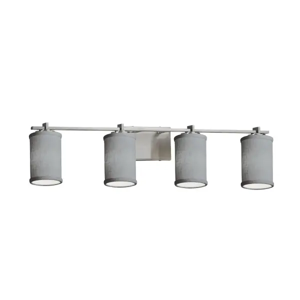 Collection: Textile Finish: Brushed Nickel Glass: Woven Fabric Width: 34.00" Height: 6.75" Extension from Wall: 5.50" Number of Bulbs: 4 Maximum Wattage: 60.00 W Bulb Type: B13 Torpedo Safety Listing: UL Safety Rating: Damp