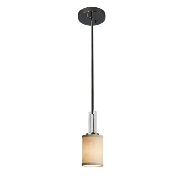 Collection: Textile Finish: Polished Chrome Glass: Woven Fabric Width: 4.00" Height: 10.50" Canopy: 1" H x 5.25" Dia. Number of Bulbs: 1 Maximum Wattage: 40.00 W Bulb Type: Torpedo Safety Listing: Damp Safety Rating: Damp