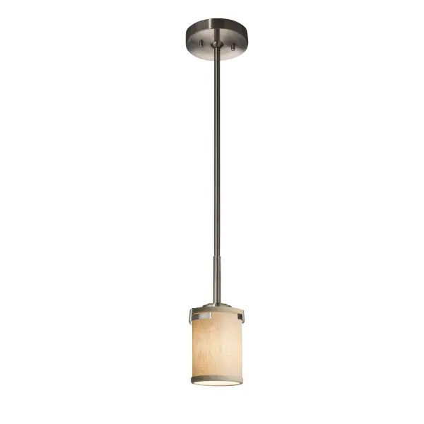 Collection: Textile Finish: Brushed Nickel Glass: Woven Fabric Width: 4.50" Height: 6.00" Canopy: 1" H x 5.25" Dia. Number of Bulbs: 1 Maximum Wattage: 40.00 W Bulb Type: Torpedo Safety Listing: Damp Safety Rating: Damp
