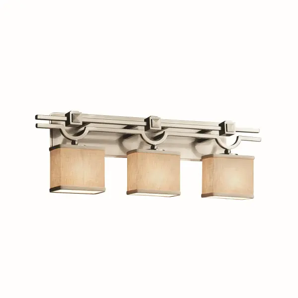 Collection: Textile Finish: Brushed Nickel Glass: Woven Fabric Notes: This fixture can be installed as an uplight or downlight Width: 29.00" Height: 9.75" Extension from Wall: 5.75" Top to Outlet: 7.50" Number of Bulbs: 3 Maximum Wattage: 60.00 W Bulb Type: B13 Torpedo Safety Listing: Damp Safety Rating: Damp