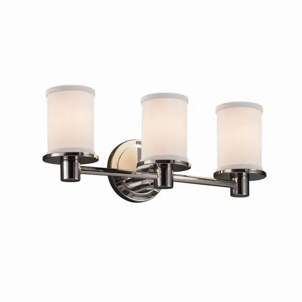 Collection: Textile Finish: Polished Chrome Glass: Woven Fabric Notes: This fixture can be installed as an uplight or downlight Width: 20.00" Height: 8.00" Extension from Wall: 6.75" Top to Outlet: 5.50" Number of Bulbs: 3 Maximum Wattage: 60.00 W Bulb Type: B13 Torpedo Safety Listing: Damp Safety Rating: Damp