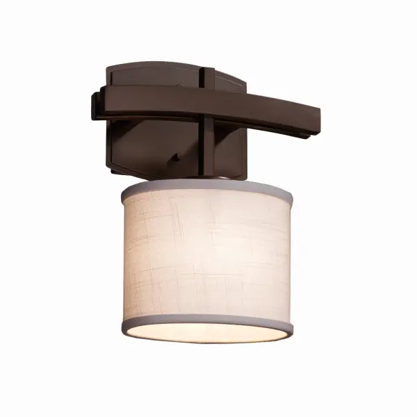 Collection: Textile Finish: Dark Bronze Glass: Woven Fabric Notes: This fixture can be installed as an uplight or downlight Width: 9.00" Height: 11.00" Extension from Wall: 4.00" Top to Outlet: 8.75" Number of Bulbs: 1 Maximum Wattage: 60.00 W Bulb Type: B13 Torpedo Safety Listing: Damp Safety Rating: Damp ADA