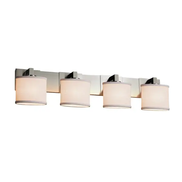 Collection: Textile Finish: Brushed Nickel Glass: Woven Fabric Notes: This fixture can be installed as an uplight or downlight Width: 35.25" Height: 7.75" Extension from Wall: 5.25" Top to Outlet: 5.25" Number of Bulbs: 4 Maximum Wattage: 60.00 W Bulb Type: B13 Torpedo Safety Listing: Damp Safety Rating: Damp