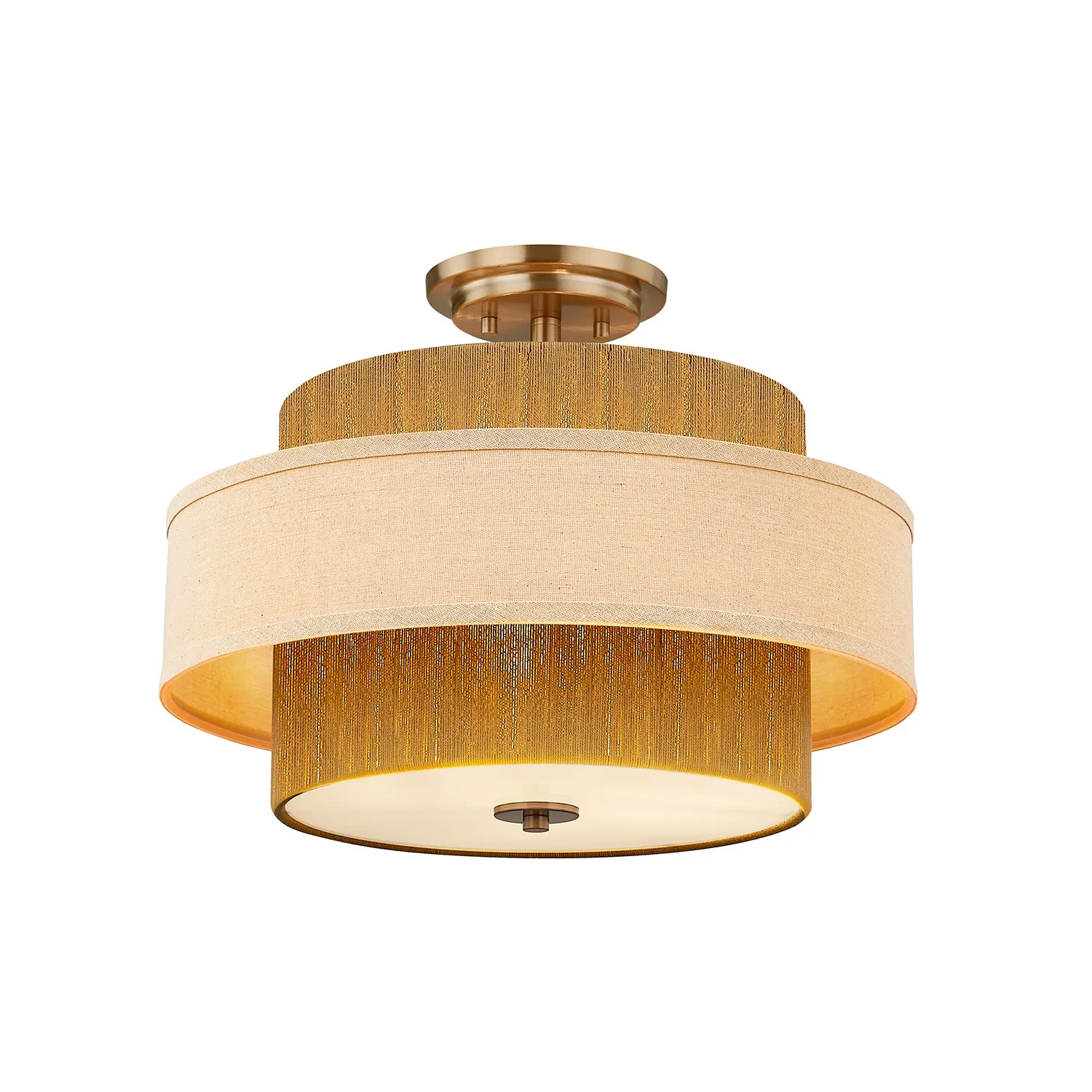 Textile Three Light Semi-Flush Mount in Brushed Brass