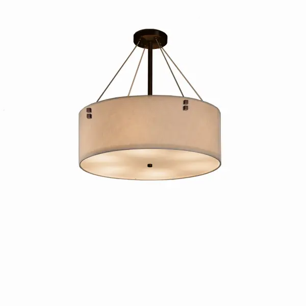 Collection: Textile Finish: Dark Bronze Glass: Woven Fabric Width: 18.00" Height: 6.00" Wire: 10` Canopy: .75" H x 5" Dia. Number of Bulbs: 3 Maximum Wattage: 60.00 W Bulb Type: A19 Safety Listing: Damp Safety Rating: Damp