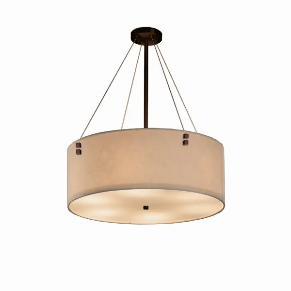 Collection: Textile Finish: Dark Bronze Glass: Woven Fabric Width: 24.00" Height: 9.00" Wire: 10` Canopy: .75" H x 5" Dia. Number of Bulbs: 6 Maximum Wattage: 60.00 W Bulb Type: A19 Safety Listing: Damp Safety Rating: Damp