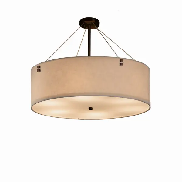 Collection: Textile Finish: Dark Bronze Glass: Woven Fabric Width: 36.00" Height: 12.00" Wire: 10` Canopy: .75" H x 5" Dia. Number of Bulbs: 8 Maximum Wattage: 60.00 W Bulb Type: A19 Safety Listing: Damp Safety Rating: Damp