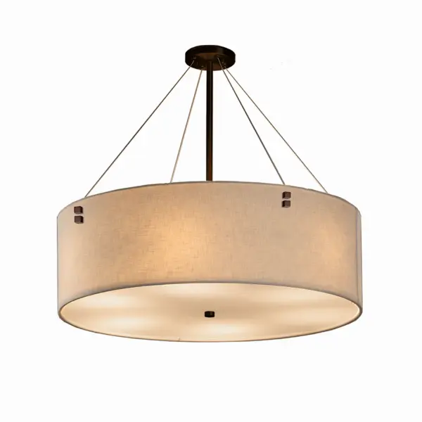 Collection: Textile Finish: Dark Bronze Glass: Woven Fabric Width: 48.00" Height: 15.00" Canopy: .75" H x 5" Dia. Number of Bulbs: 8 Maximum Wattage: 60.00 W Bulb Type: A19 Safety Listing: UL Safety Rating: Damp