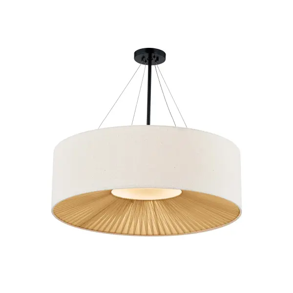 Collection: Textile Finish: Matte Black Glass: Cream Linen Fabric Width: 48.00" Height: 15.00" Canopy: 6" Dia. x 1" H Number of Bulbs: 8 Maximum Wattage: 60.00 W Bulb Base: E26 Voltage: 120.00 V Safety Rating: Damp