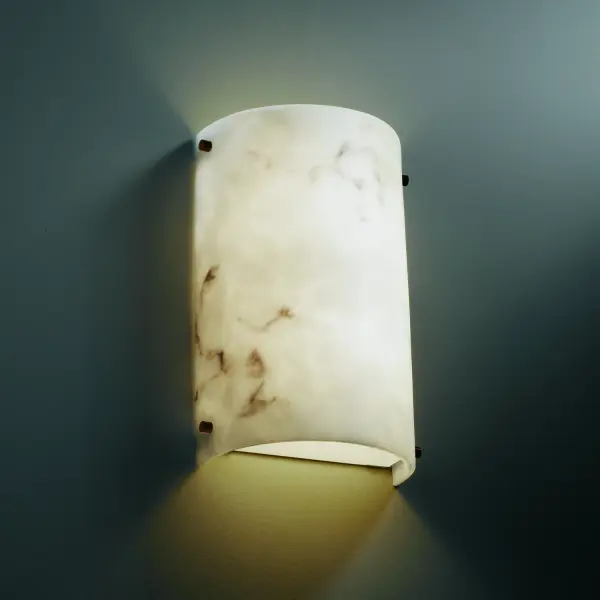 ADA Finials Cylinder Collection: LumenAria Finish: Dark Bronze Glass: Faux Alabaster Resin Width: 8.00" Height: 12.50" Extension from Wall: 4.00" Top to Outlet: 4.00" Number of Bulbs: 2 Maximum Wattage: 40.00 W Safety Listing: Damp Safety Rating: Damp ADA