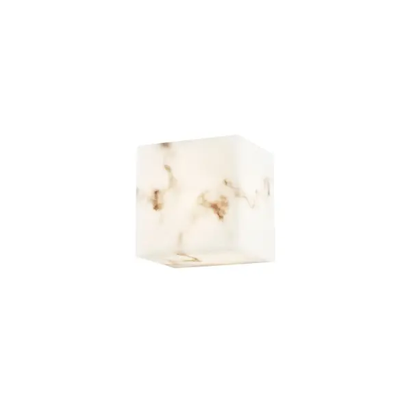 Sleek 4.75 in. Cube wall sconce with a refined, architectural presence, Crafted from faux alabaster resin that delivers the look of natural stone with enhanced durability and consistency, Softly diffused integrated LED provides even, glare-free illumination with long-lasting performance, Dimmable LED technology allows customizable light levels for ambient, accent, or functional lighting, Fully enclosed design conceals all metal components for a clean, seamless appearance on the wall, ADA compliant profile makes it ideal for corridors, bathrooms, hallways, and public spaces, Damp-location rated for added flexibility in bathrooms, powder rooms, and covered hospitality areas, Timeless and adaptable design complements modern, contemporary, transitional, and minimalist interiors, Well-suited for residential spaces as well as upscale commercial and hospitality environments such as hotels, offices, lobbies, and multi-family projects,
