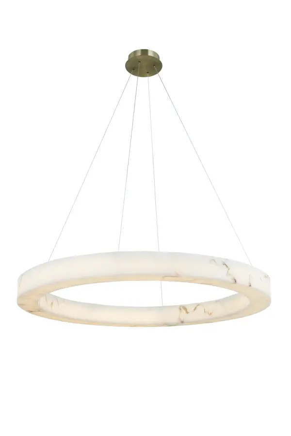 Collection: LumenAria Finish: Brushed Brass Glass: Faux Alabaster Resin Width: 42.00" Height: 3.50" Canopy: 7.25" Dia x 1.5" H Maximum Wattage: 60.00 W Light Source: LED Light Output: 5300.00 lm Delivered Lumens: 3300.00 lm Voltage: 120.00 V Safety Rating: Damp LED