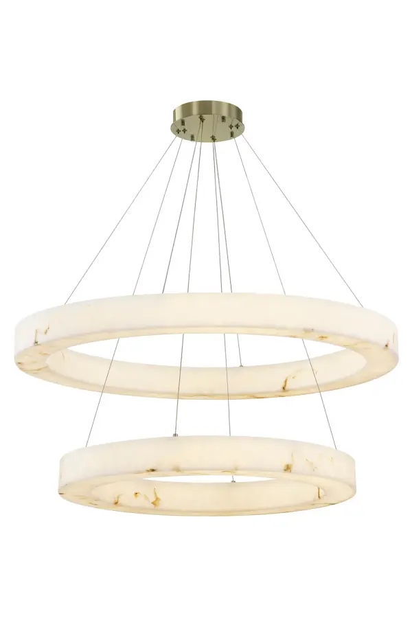 Collection: LumenAria Finish: Brushed Brass Glass: Faux Alabaster Resin Width: 42.00" Height: 3.50" Canopy: 8.5" Dia x 1.75" H Maximum Wattage: 77.00 W Light Source: LED Light Output: 6200.00 lm Delivered Lumens: 5370.00 lm Voltage: 120.00 V Safety Listing: UL/ETL Safety Rating: Damp LED