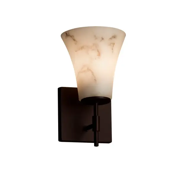 Collection: LumenAria Finish: Dark Bronze Glass: Faux Alabaster Resin Notes: This fixture can be installed as an uplight or downlight Width: 5.50" Height: 9.50" Extension from Wall: 6.00" Top to Outlet: 6.50" Number of Bulbs: 1 Maximum Wattage: 60.00 W Bulb Type: B13 Torpedo Safety Listing: Damp Safety Rating: Damp
