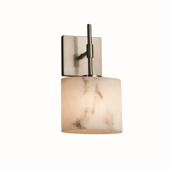 Collection: LumenAria Finish: Brushed Nickel Glass: Faux Alabaster Resin Notes: This fixture can be installed as an uplight or downlight Width: 6.50" Height: 11.25" Extension from Wall: 4.00" Top to Outlet: 8.00" Number of Bulbs: 1 Maximum Wattage: 60.00 W Bulb Type: B13 Torpedo Safety Listing: Damp Safety Rating: Damp ADA