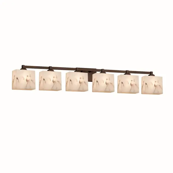 Collection: LumenAria Finish: Dark Bronze Glass: Faux Alabaster Resin Width: 50.50" Height: 7.50" Extension from Wall: 5.25" Top to Outlet: 5.25" Number of Bulbs: 6 Maximum Wattage: 60.00 W Bulb Type: B13 Torpedo Safety Listing: UL Safety Rating: Damp